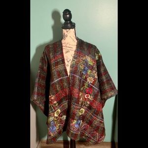 Chico's Boho Floral Embroidered Wool Blend Wrap